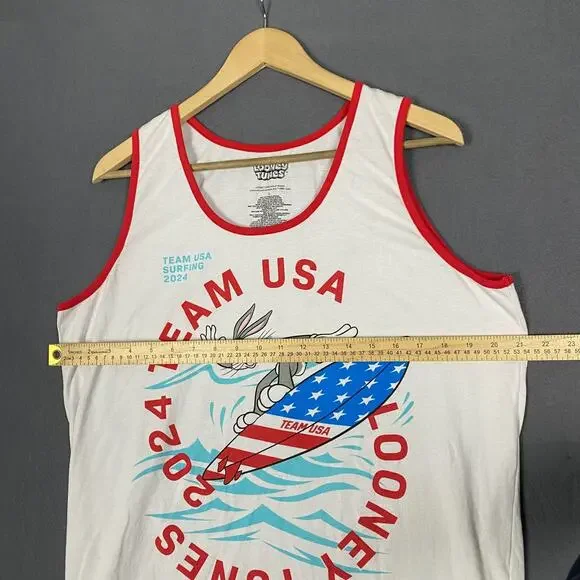 Looney Tunes Patriotic x Olympics Tank Top Men's Large Bugs Bunny USA Surfing - Picture 4 of 10